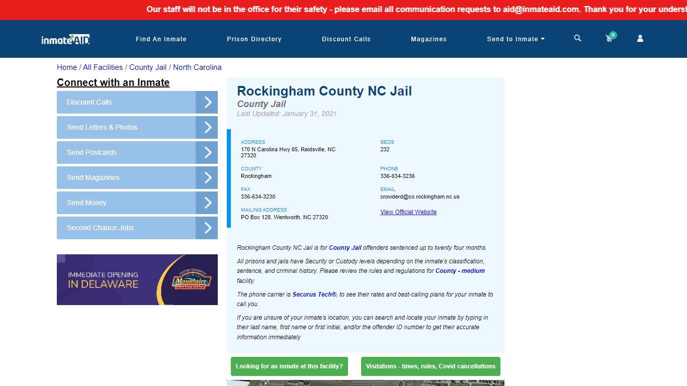 Rockingham County NC Jail - Inmate Locator - Reidsville, NC
