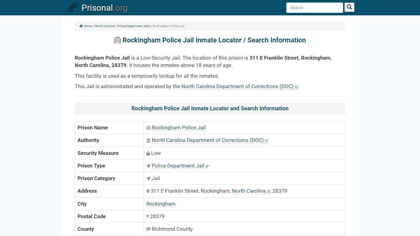 Rockingham Police Jail-Inmate Locator/Search Info, Phone ...